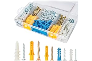 350PCS Drywall Anchors and Screws Assortment Kit - Heavy Duty Wall Anchors for Plasterboard, Masonry, Concrete - Assorted Siz