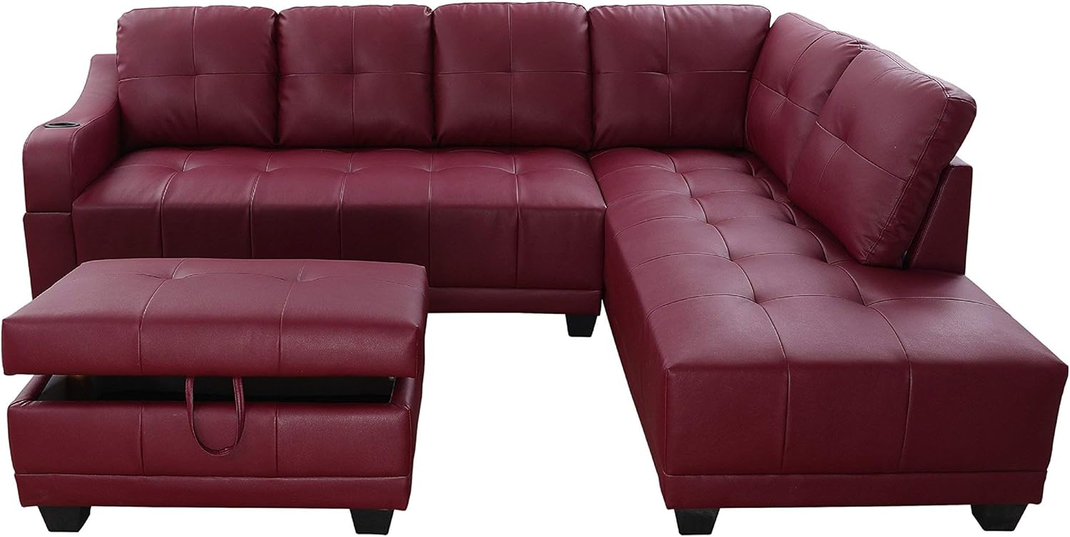 Beverly Fine Funiture Sectional Sofa Set, Burgundy: Furniture & Decor