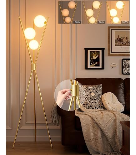 Lightdot Gold Tripod Floor Lamp Stepless Dimmable Globe Floor Lamp