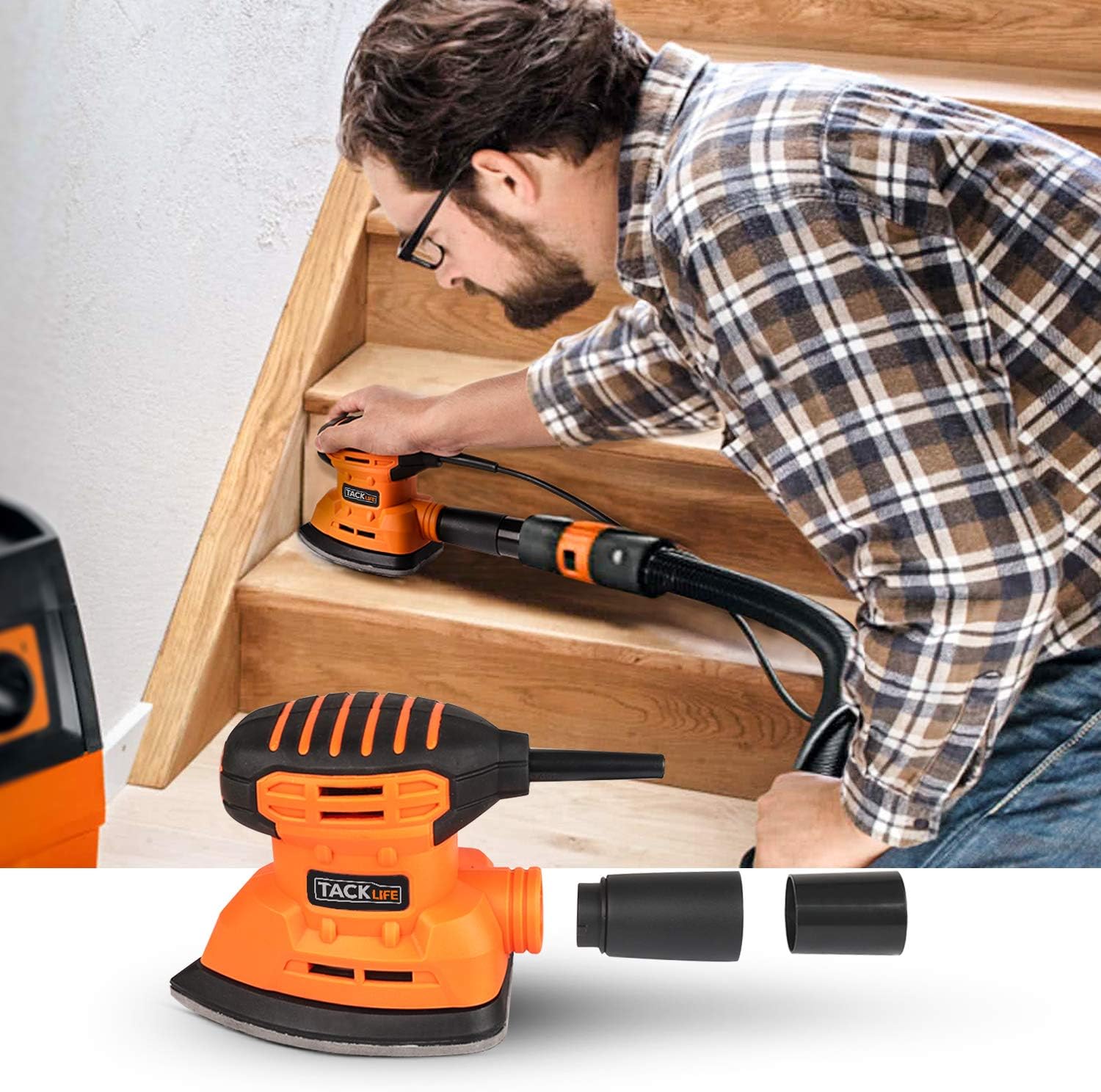 TACKLIFE Classic Mouse Detail Sander with 12Pcs Sandpapers, 12, 000 OPM Sander, Efficient Dust Collection System For Tight Spaces Sanding in Home Decoration, DIY - PMS01A - - 