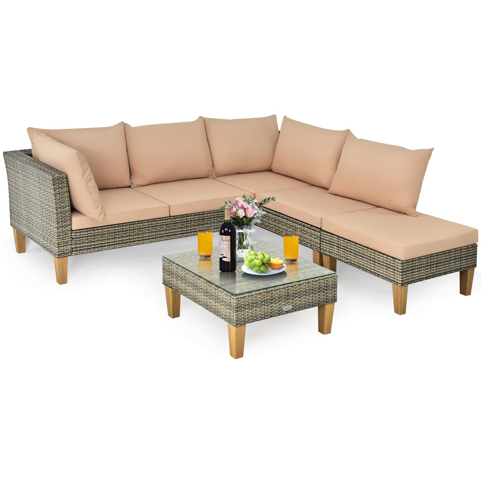 Buy Tangkula L Shaped Patio Furniture Set, 4 Piece All Weather Wicker Sectional Sofa Set with