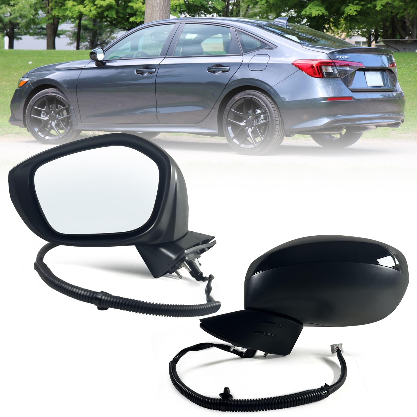 Photo 1 of Lqito Left Driver side Mirror Fits 2022 2023 2024 2025 HONDA CIVIC Sedan/Hatchback With Power Glass, Manual Folding, Match to Crystal Black Pearl Replace HO1320350 (3 Pins)