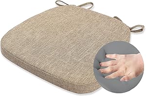 KGPLOME Chair Cushion with Ties for Dining Chairs - Memory Foam Non Slip Kitchen Chair Pad and Dining Seat Cushion with Machine Washable Cover [16.5 x 16.2 Inches] - Dark Beige