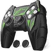 PlayVital Silicone Skin Set for PS5 Controller - Mecha Rhino Design, Anti-Slip Grip Cover Protector Compatible with Charging Dock, with Thumb Grips & Touchpad Sticker - Black & Green