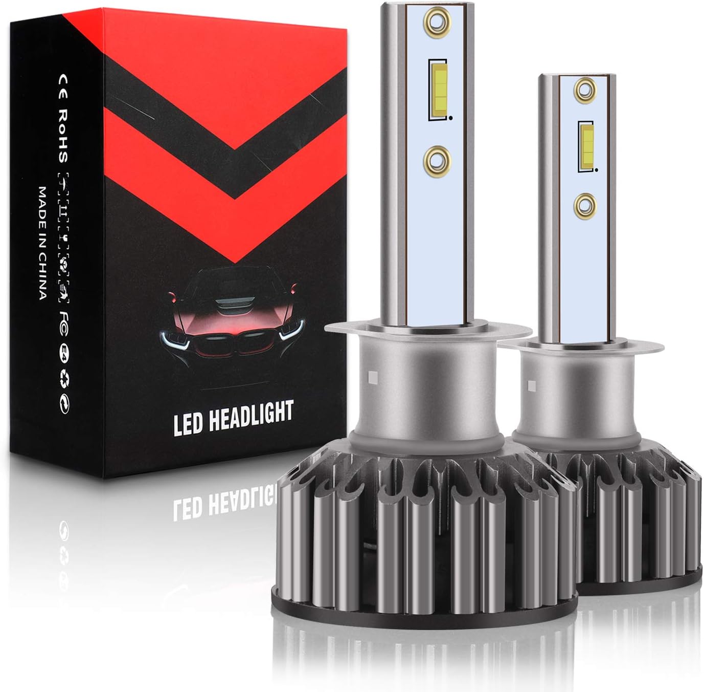 BOSWEE H1 LED Headlight Bulbs, 10400 Lumens Extremely Bright 6000K CSP Chips Conversion Kit