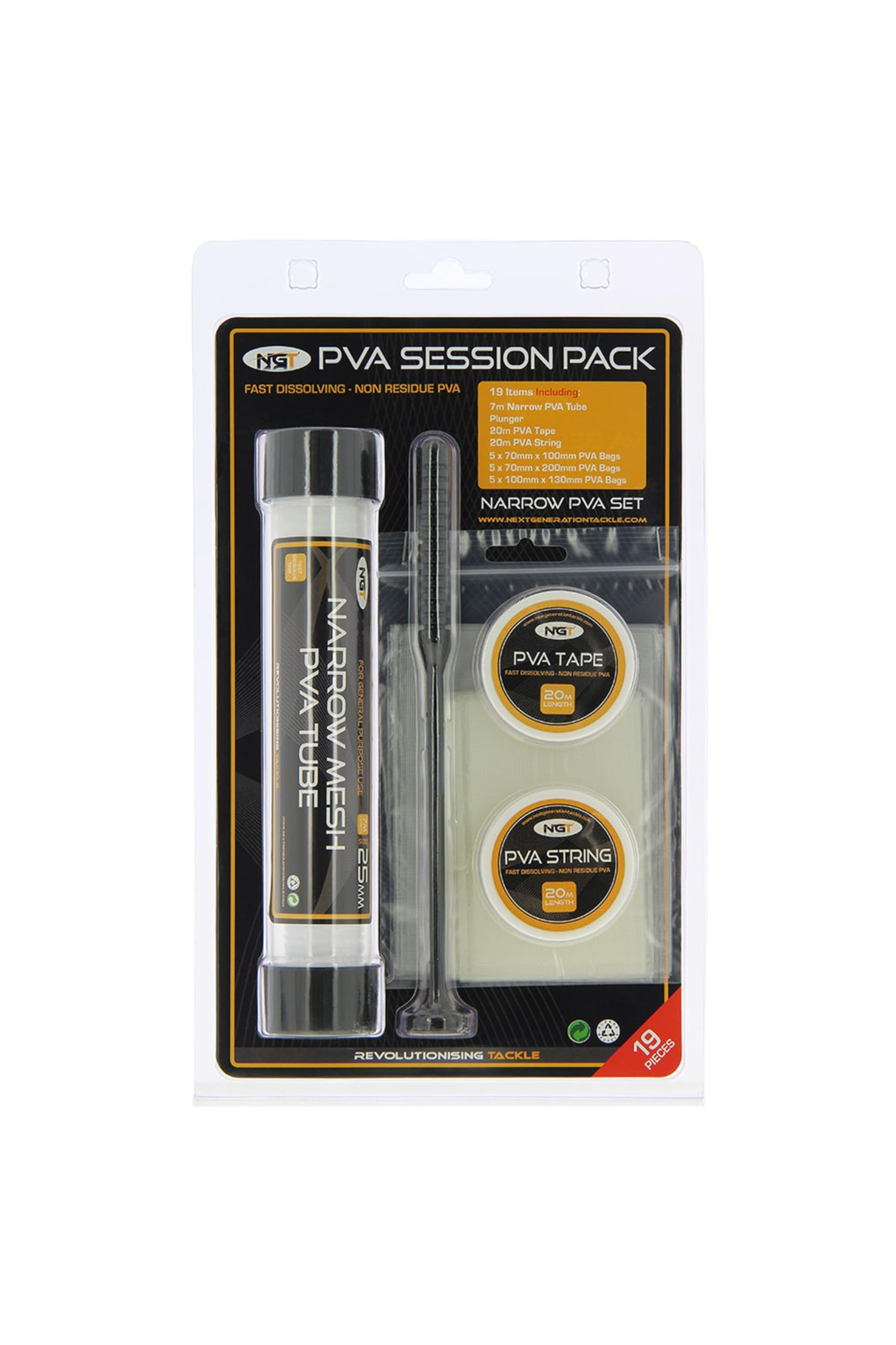 NGT FPVA-SESSION-N Pva Session Pack - 7m Narrow Tube With Plunger, Tape, String & Bags - Transparent, Narrow