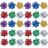 50 Pcs Colorful 1 Inch Gift Bows Mini Christmas Bows Metallic Star Bows Party Gifts Wrapping Bows Adhesive Holiday Presents Bows for Valentine's Day,Gift Wrapping Supplies,Gift Wrap Bows