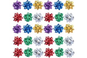 WSJIABOFUX 50 Pcs Colorful 1 Inch Gift Bows Mini Christmas Bows Metallic Star Bows Party Gifts Wrapping Bows Adhesive Holiday Presents Bows for Valentine's Day，Gift Wrapping Supplies，Gift Wrap Bows