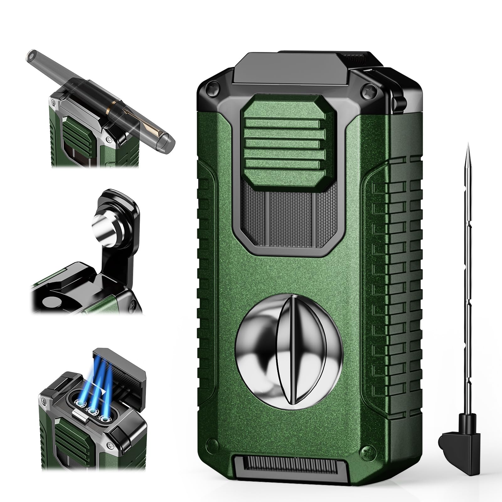 Photo 1 of 5-in-1 Torch Lighter with Tool, Punch, Holder, and Draw Enhancer Tool, Triple Windproof Jet Flame, Refillable Lighters with Accessories, Cool Lighter Gifts for Men, Butane Lighter for Candle, Travel