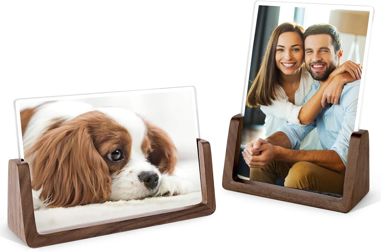 Photo Albums, Frames & Accessories - Mixoo Picture Frame 2 Pack - Rustic Wooden Photo Frames with Walnut Wood Base and High Definition Break Free Acrylic Glass Covers for Tabletop or Desktop Display (4x6 inch, Horizontal + Vertical)