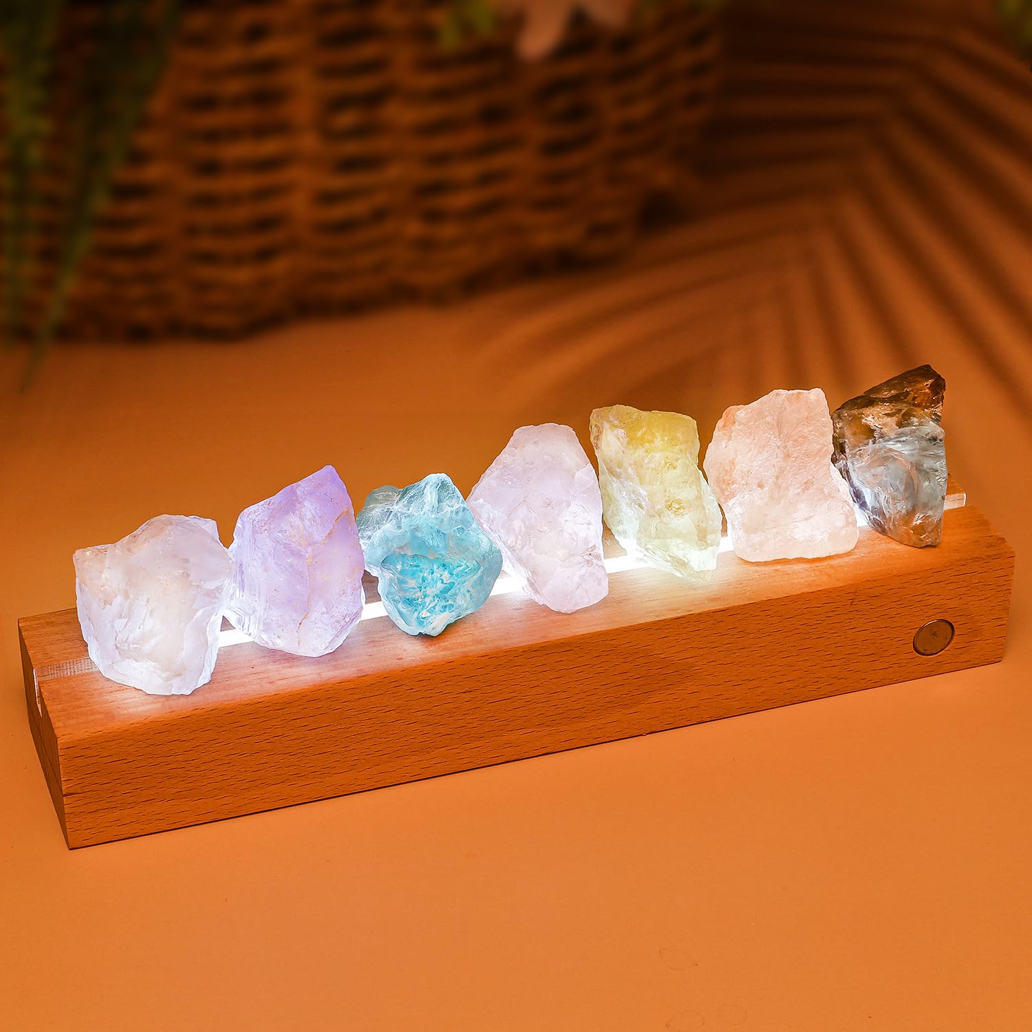 Photo 1 of Healing Crystal Night Light,7 Chakra Natural Bedside Lamp with Wooden LED Light Base,Healing Stones Positive Energy Night Lights for Home Decor Gifts (Rechargeable)