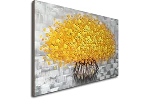 Winpeak Art Hand Painted Modern Textured Yellow Flower Oil Painting on Canvas Abstract Floral Artwork