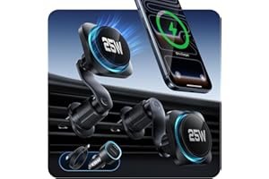 ESR OmniLock Qi2.2 Certified 25W MagSafe Car Mount Charger with CryoBoost, Phone Cooling MagSafe Car Charger, 360° Rotatable, Air Vent Magnetic Car Phone Holder for iPhone 17/16 with iOS 26, Black