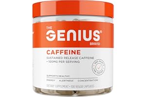 THE GENIUS BRAND Genius Caffeine - Sustained-Release Microencapsulated Caffeine Pills for Smooth, Long-Lasting Energy & Focus - No Jitters or Crash - 100mg per Capsule - 100 Servings - Natural Performance Booster