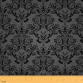 Feelyou Black Vintage Gothic Damask Floral Fabric by The Yard Soft 1 Yard | Oriental Antique Upholstery Fabric for Sofa Chair Cushion Bohemia Boho Flower for DIY Sewing Craft, Not Stretchy Skull