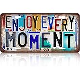 JBYMsign Vintage Inspirational Wall Decor Enjoy Every Moment License Plate Metal Sign Tin Signs Poster