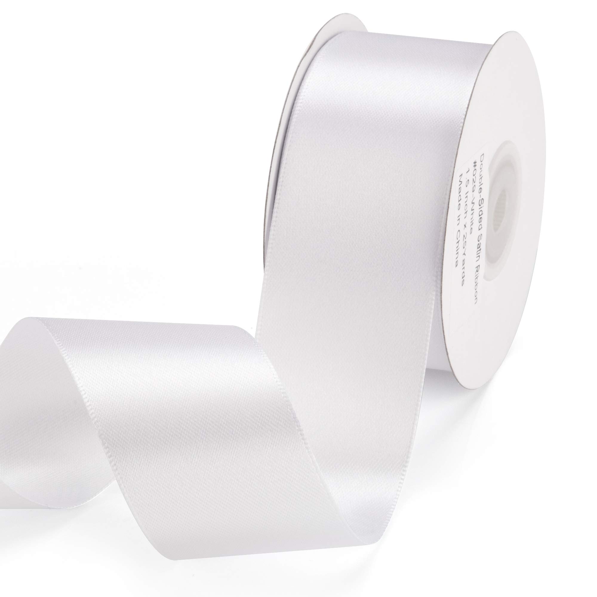 IHKFILAN Satin Ribbon in White (38 mm x 22.86 m) Matt Shiny Gift Ribbon for Decorating & Crafts, Weddings, Christenings