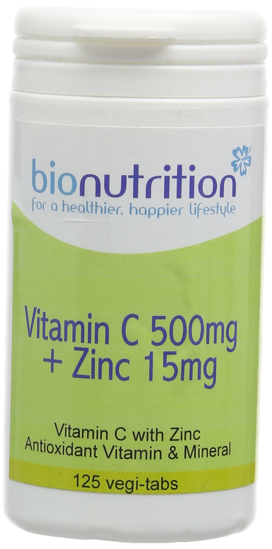 Bio Nutrition Vitamin C 500mg + Zinc 15mg : Antioxidant and Immune Vitamin and Mineral Combination : 125 Vegi Tablets