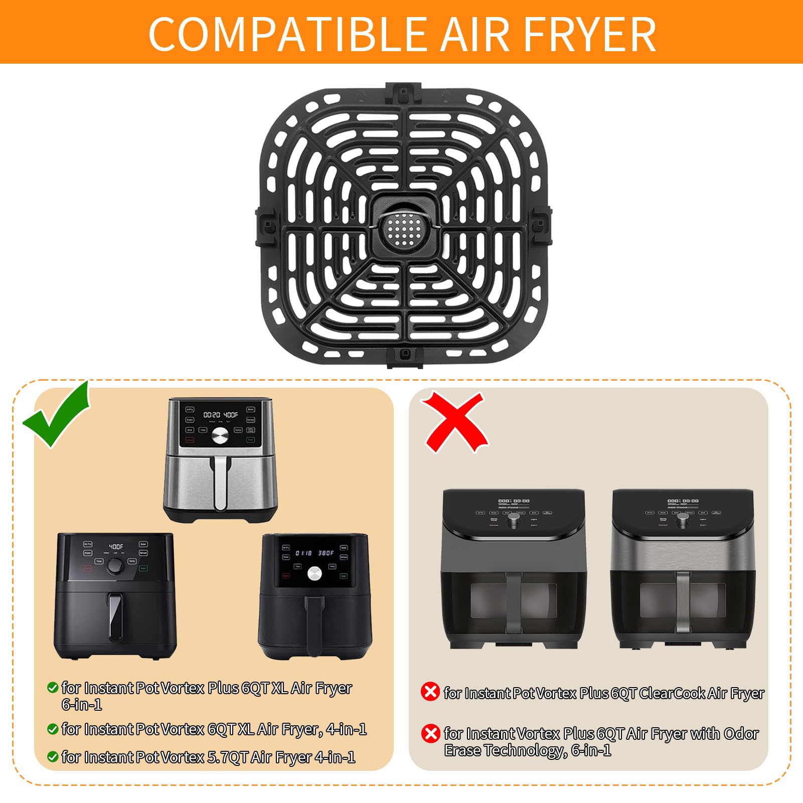 Air Fryer Replacement Tray for Instant Pot Vortex 6 in 1 6 QT Gourmia GAF685 GAF735 6 QT, Original Air Fryer Accessories Grill Pan Plate Crisper Plate Rack Parts,Dishwasher Safe