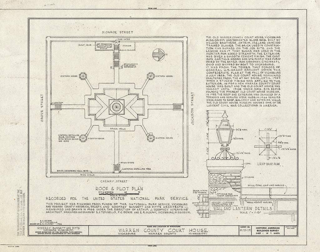 Historic Pictoric Blueprint Diagram HABS Miss,75-Vick,7- (Sheet 1 of 9) - Warren County Courthouse, Grove Street, Vicksburg, Warren County, MS 20in x 16in