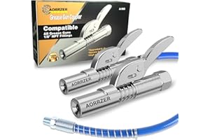 AORRZER Grease Gun Coupler 2 PCS, Strong Lock on Greases Gun Couplers, 12000 PSI Quick Release Grease Coupler with 12" Spring Flex Hose, Compatible with All Grease Guns 1/8" NPT Grease Gun Fittings