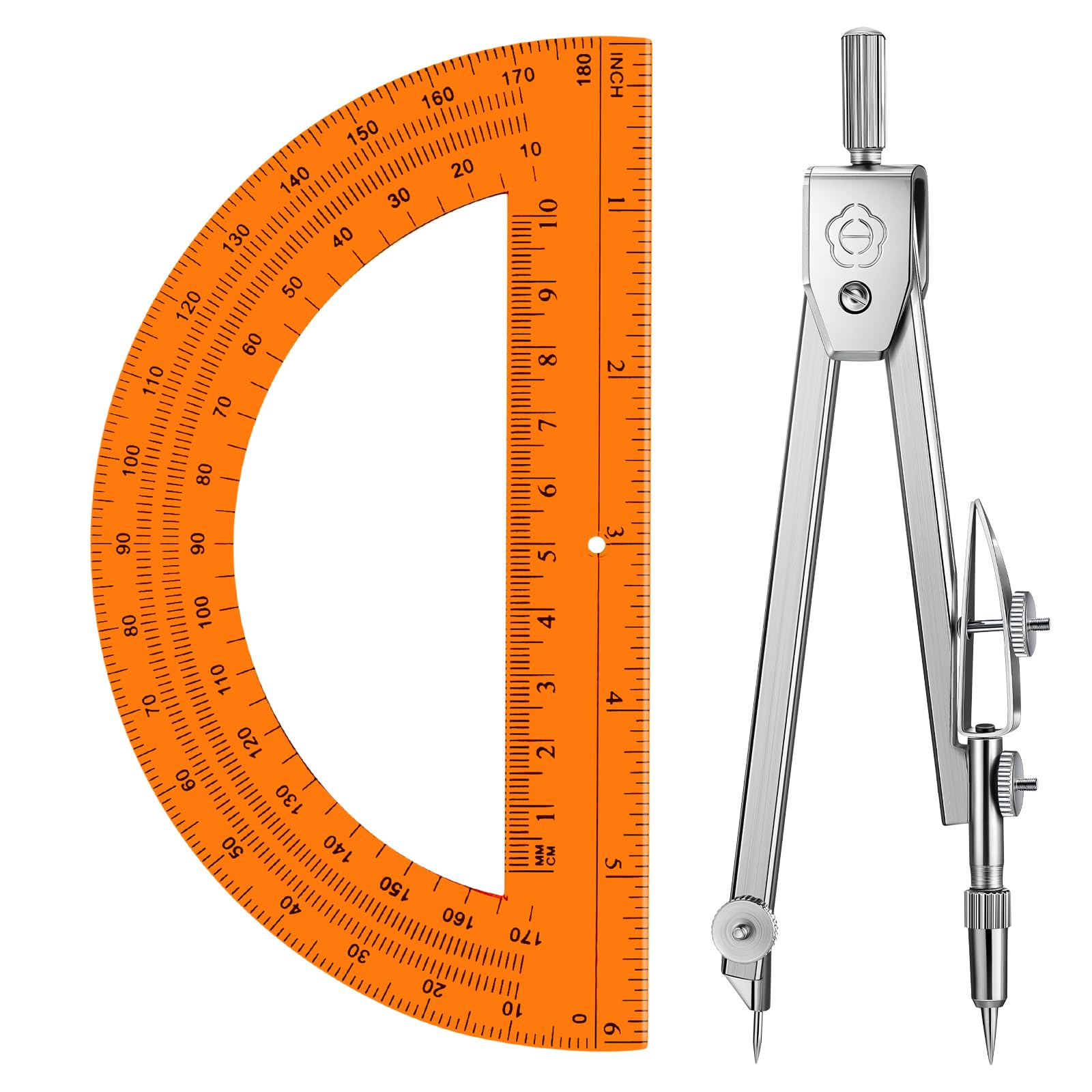 Photo 1 of EBOOT Student Geometry Math Set, Drawing Compass and 6 Inch Swing Arm Protractor 180 Degree Math Protractor (Orange)