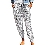 ROSKIKI Womens Leopard Drawstring Elastic Waist Sports Lounge Pants with Pockets