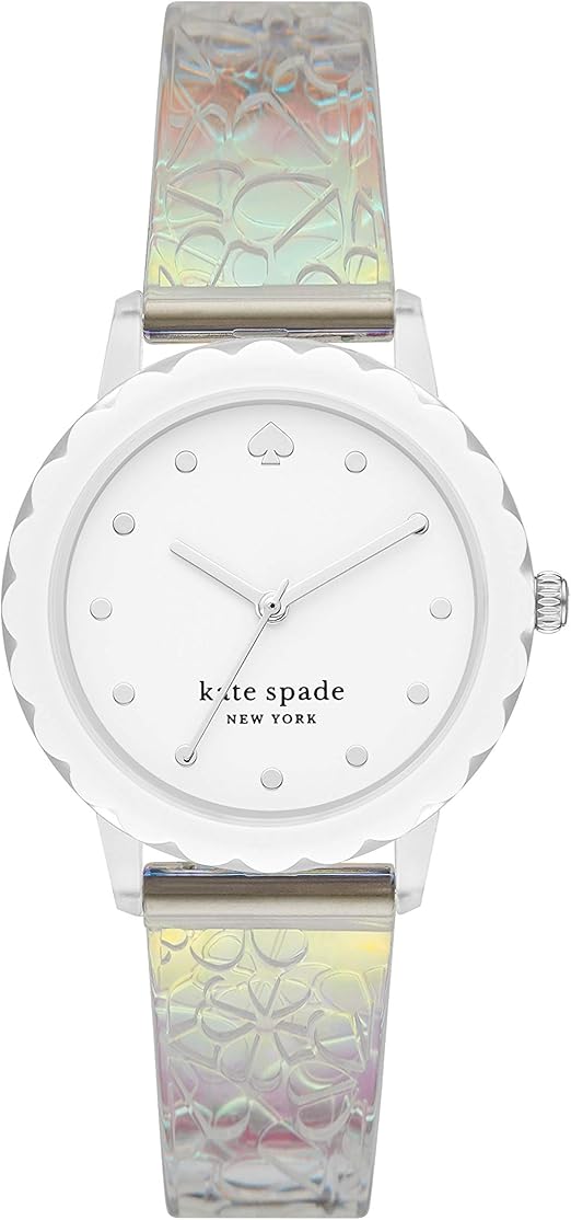 Amazon Com Kate Spade New York Women S Morningside Quartz Nylon And Leather Watch Color White Irridescent Model Ksw1695 Watches