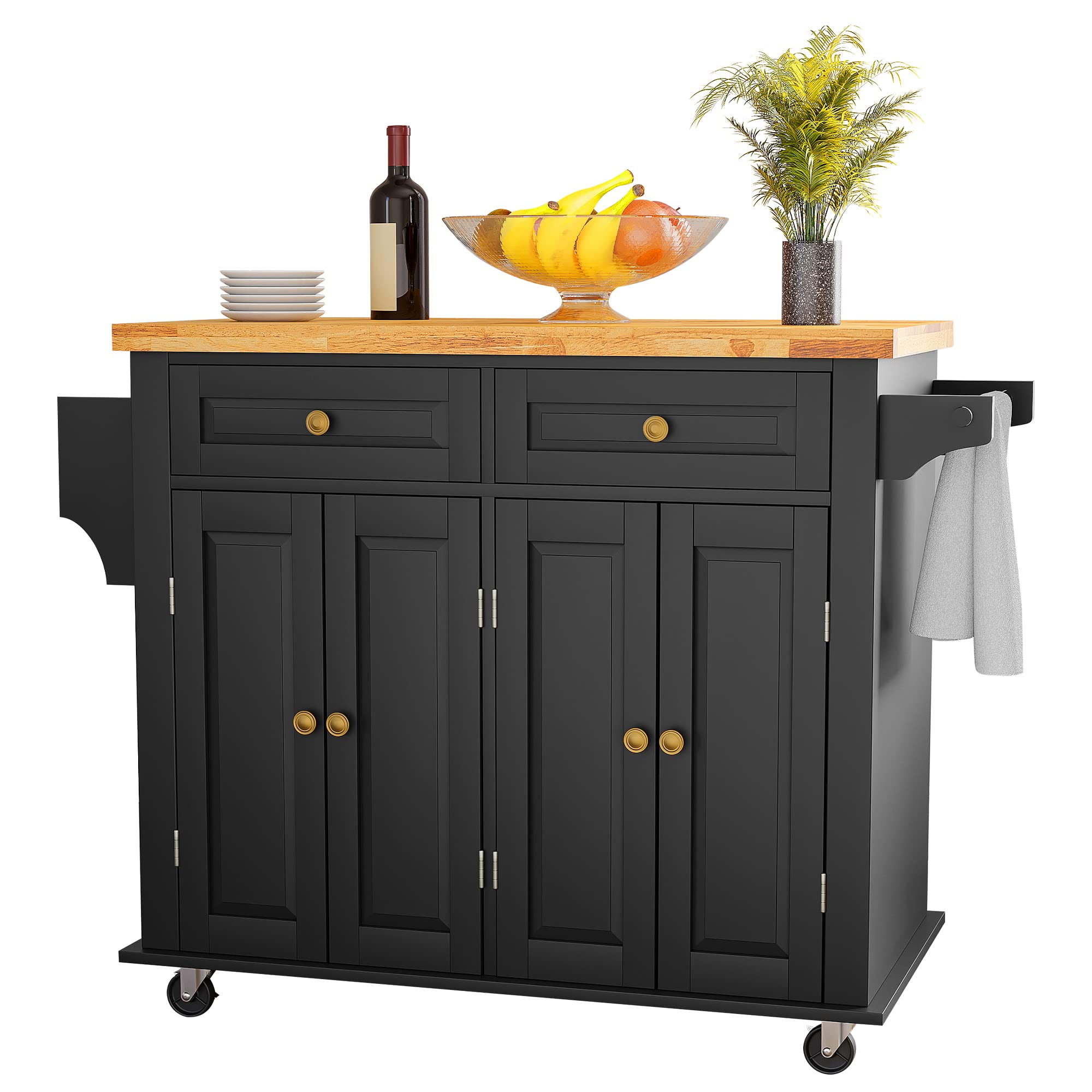 Mua Kitchen Cart with Rubber Wood Top Breakfast Bar, Rolling Mobile ...