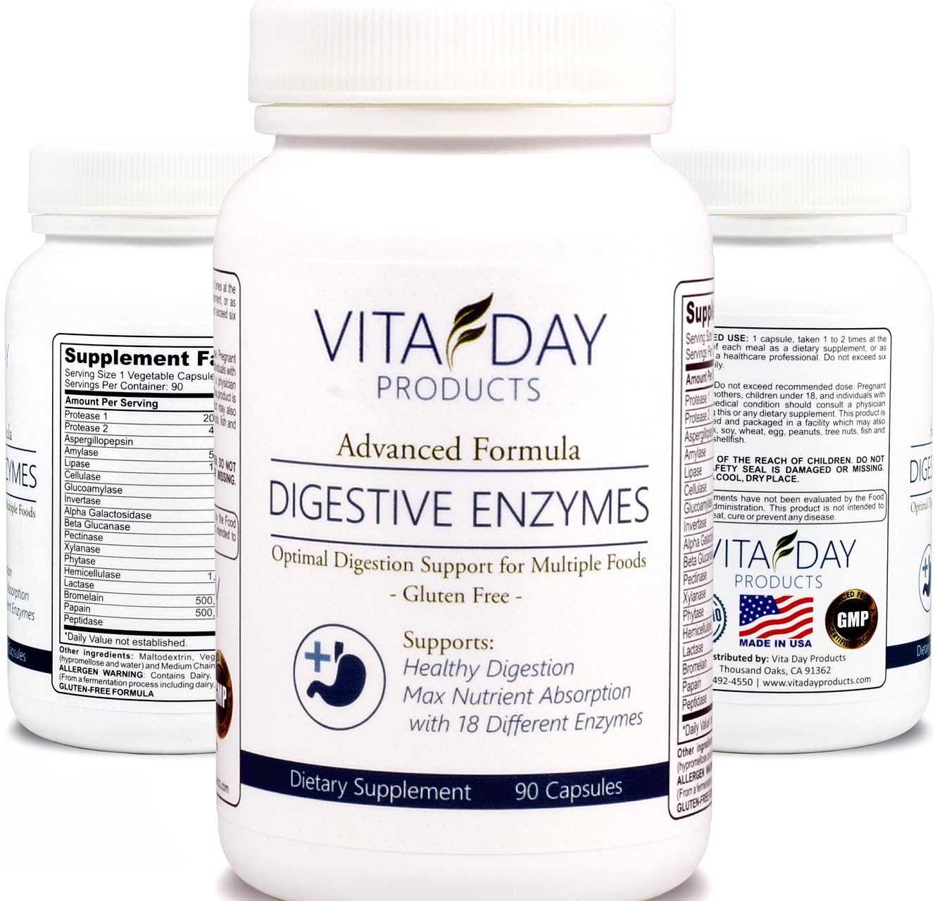Best Advanced 18 Multi Enzyme Digestive Enzymes - Digests Fats, Carbs, Dairy - 500mg Supplement - Protease, Lipase, Amylase & Bromelain