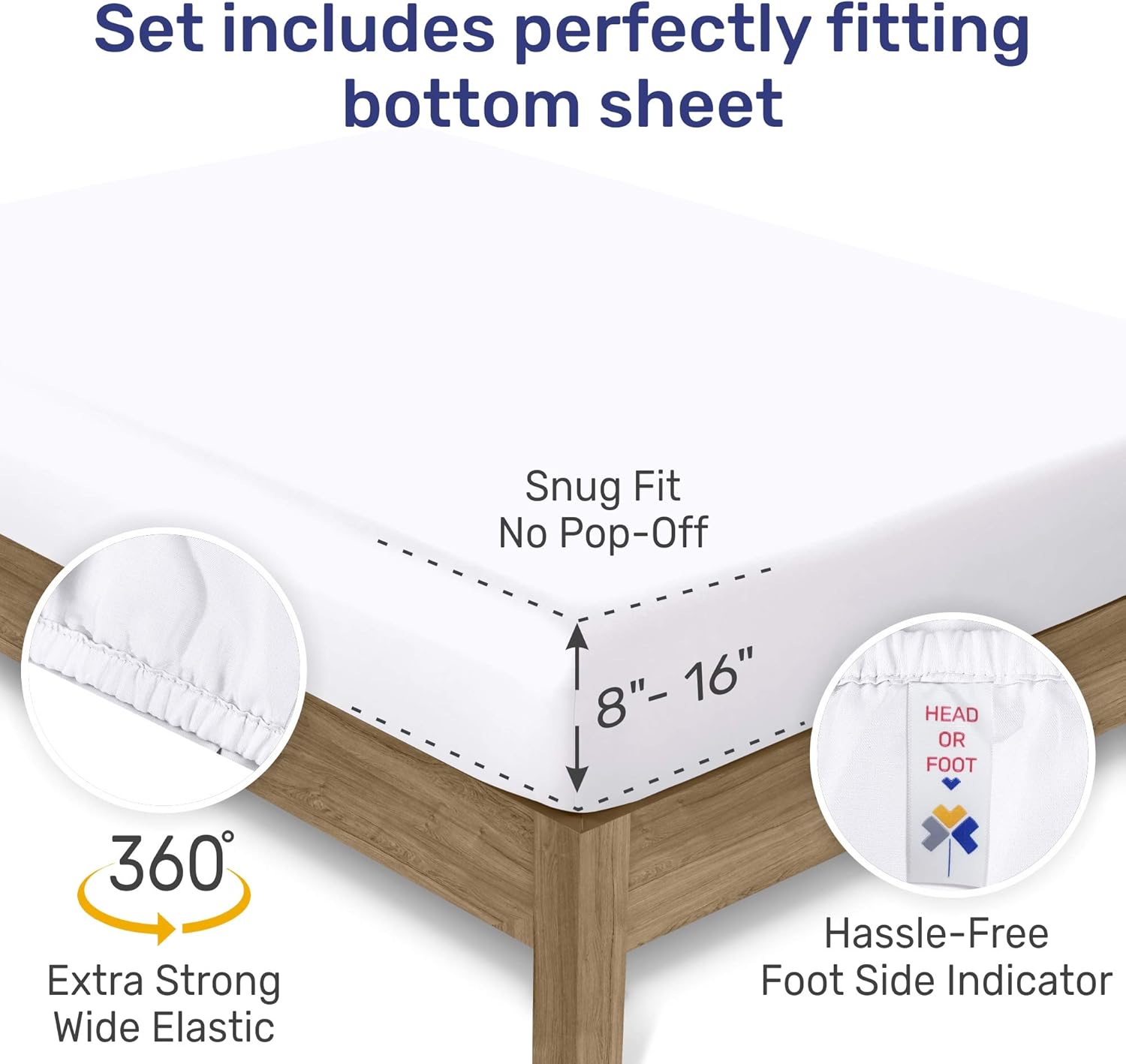 600-Thread-Count Best 100% Cotton Sheets & Pillowcases Set - 4 Pc Pure White Extra Long-staple Combed Cotton Bedding Queen Sheet For Bed, Fits Mattress 16'' Deep Pocket, Soft & Silky Sateen Weave: Home & Kitchen