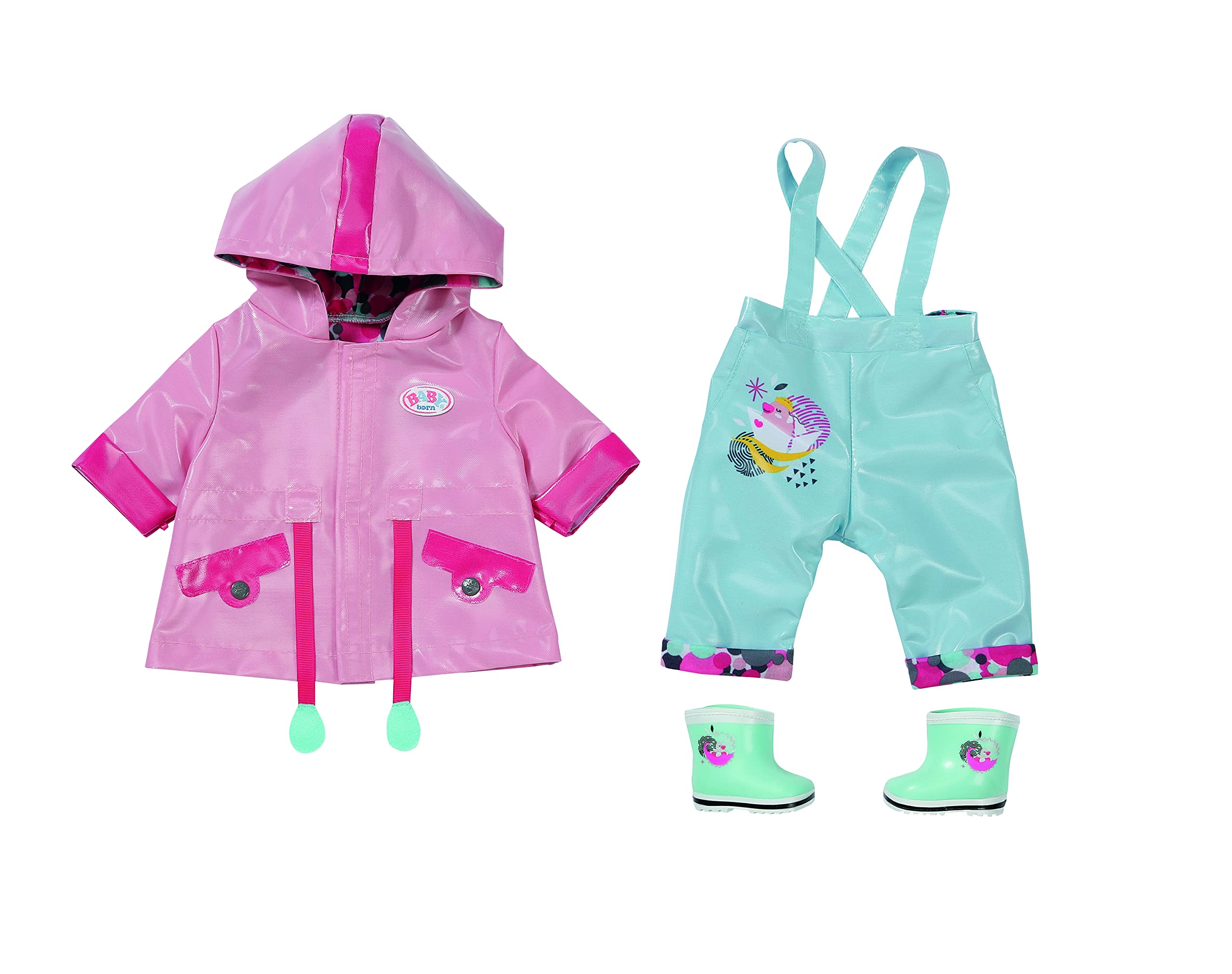 BABY born 832578 Deluxe Rain Set-Fits Dolls up to 43cm Includes Raincoat, Trouses and Wellington Boots-Suitable for Children Aged 3+ years-832578,Pink