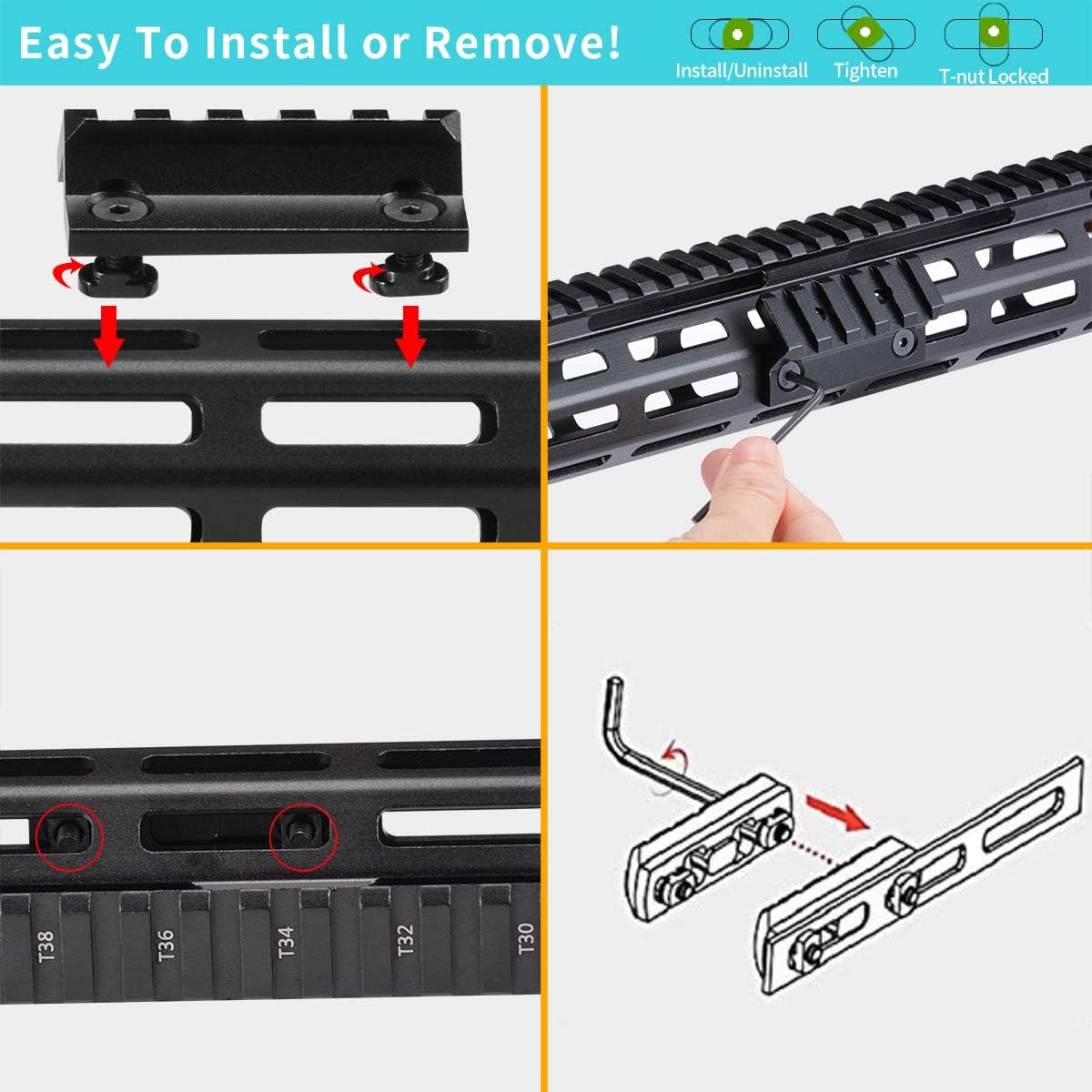 MLOK Offset Rail Mounts, VIAKEY 3 Slot Aluminum 45 Degree Angle Offset Side Flashlight Optic Sight Picatinny Rail Mount for M-LOK System - 2 Pack (3 Slot - 2 PCS) : Sports & Outdoors
