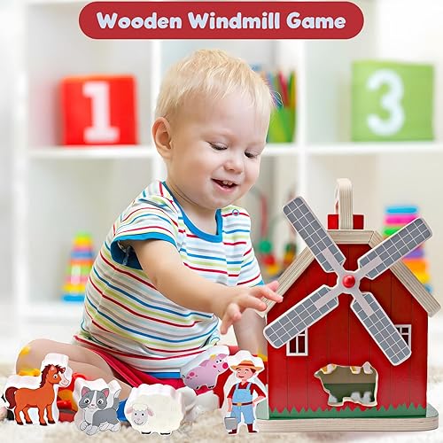 AULISTOY Montessori Wooden Farm Sorting Barn Toys for Toddlers Baby Boys  Girls Kids Age Year Old -Take-A