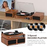 Udreamer Record Player with Dual 10W Speakers Bluetooth 5.3 3 speeds Brown view 3