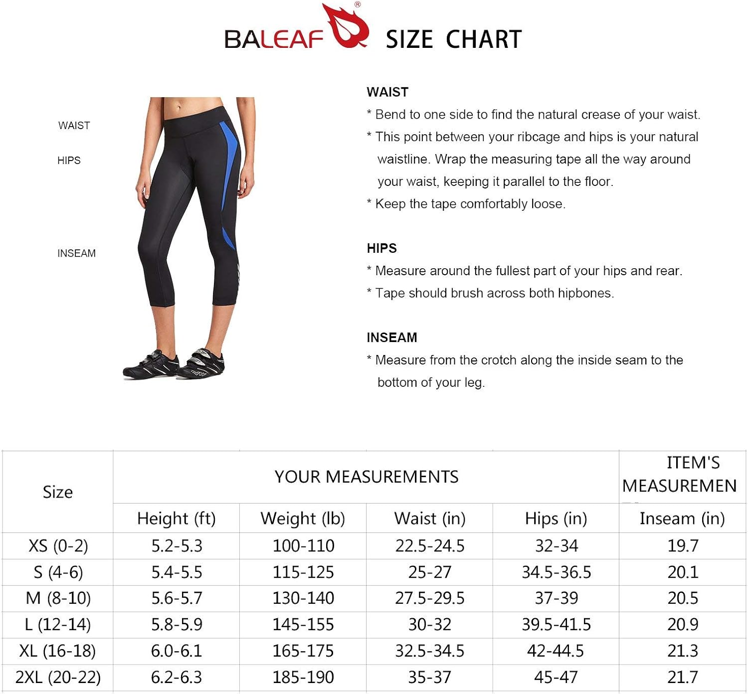 BALEAF Women's 3D Padded Gel Cycling Pants Bike Shorts 3/4 Tights Capris UPF 50+Breathable Quick Dry Lightweight Pocket : Clothing
