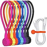 Rich&Ray Magnetic Reusable Silicone Cable Ties, Phone Cord Holder, Magnetic Cable Ties for Headphone Cables, Charging Cable Organizer, Book Markers, Hanging Stuff - 7.48'' (9Color - 9pack)