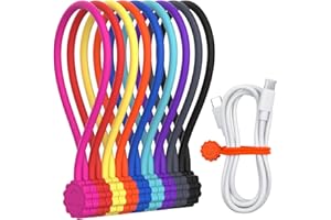Rich&Ray Magnetic Reusable Silicone Cable Ties, Phone Cord Holder, Magnetic Cable Ties for Headphone Cables, Charging Cable Organizer, Book Markers, Hanging Stuff - 7.48'' (9Color - 9pack)