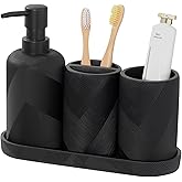 Bathroom Accessories Set, Bathroom Organizer Countertop, Soap Dispenser and Toothbrush Holder, Mouthwash Cup, Tray Set, Vanity Tray for Bathroom, 4 Pieces Modern Decor (Matte Black)