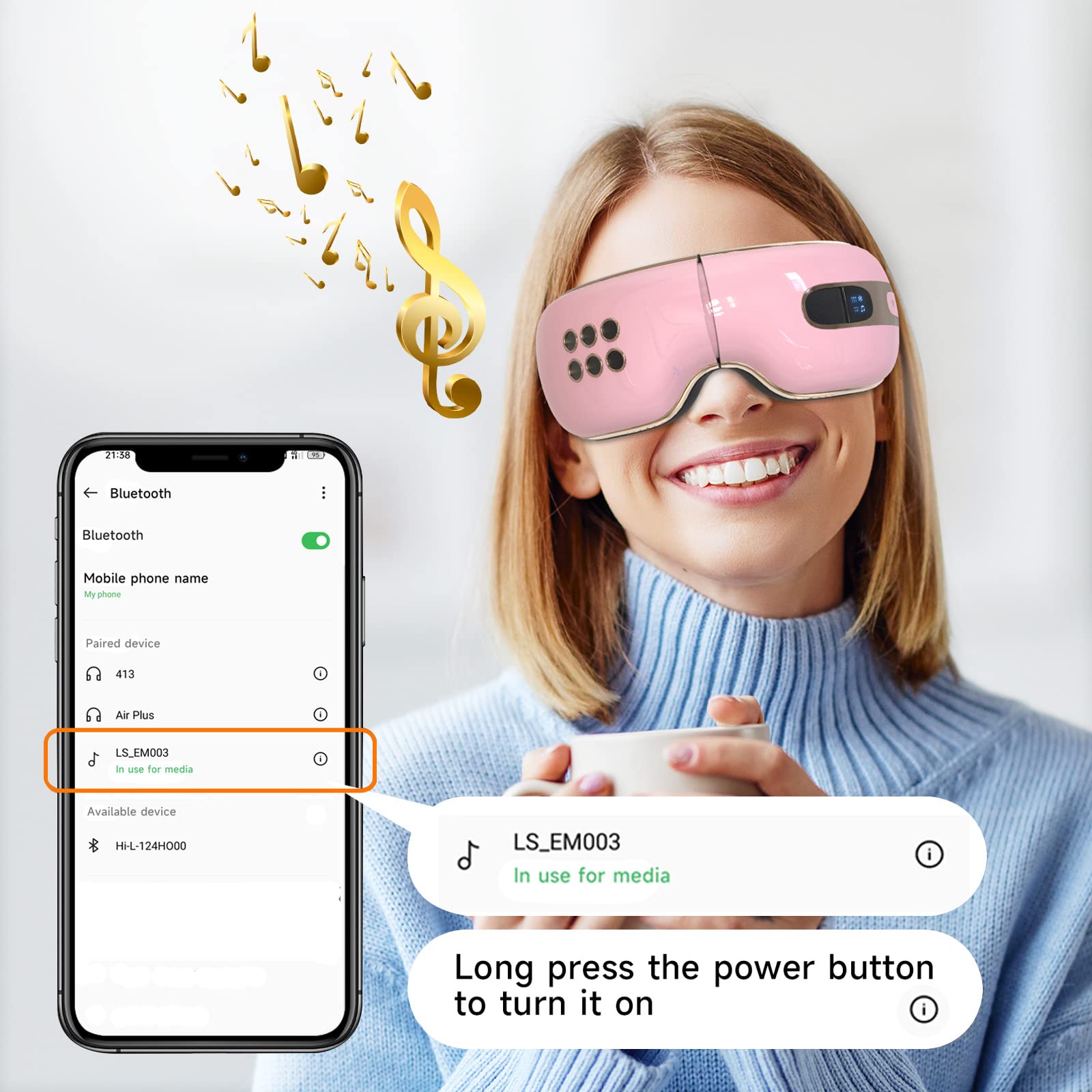 Fmlave Eye Massager with Heat and Cooling for Migraines, Dry Eyes, Dark Circles, Rechargeable Heated Eye Mask Massager Improve Sleeping - Gifts for Women and Men (Pink)