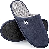 EverFoams Men's Cotton Knit Slippers Lightweight Memory Foam Indoor House Shoes with Anti-Skid Sole