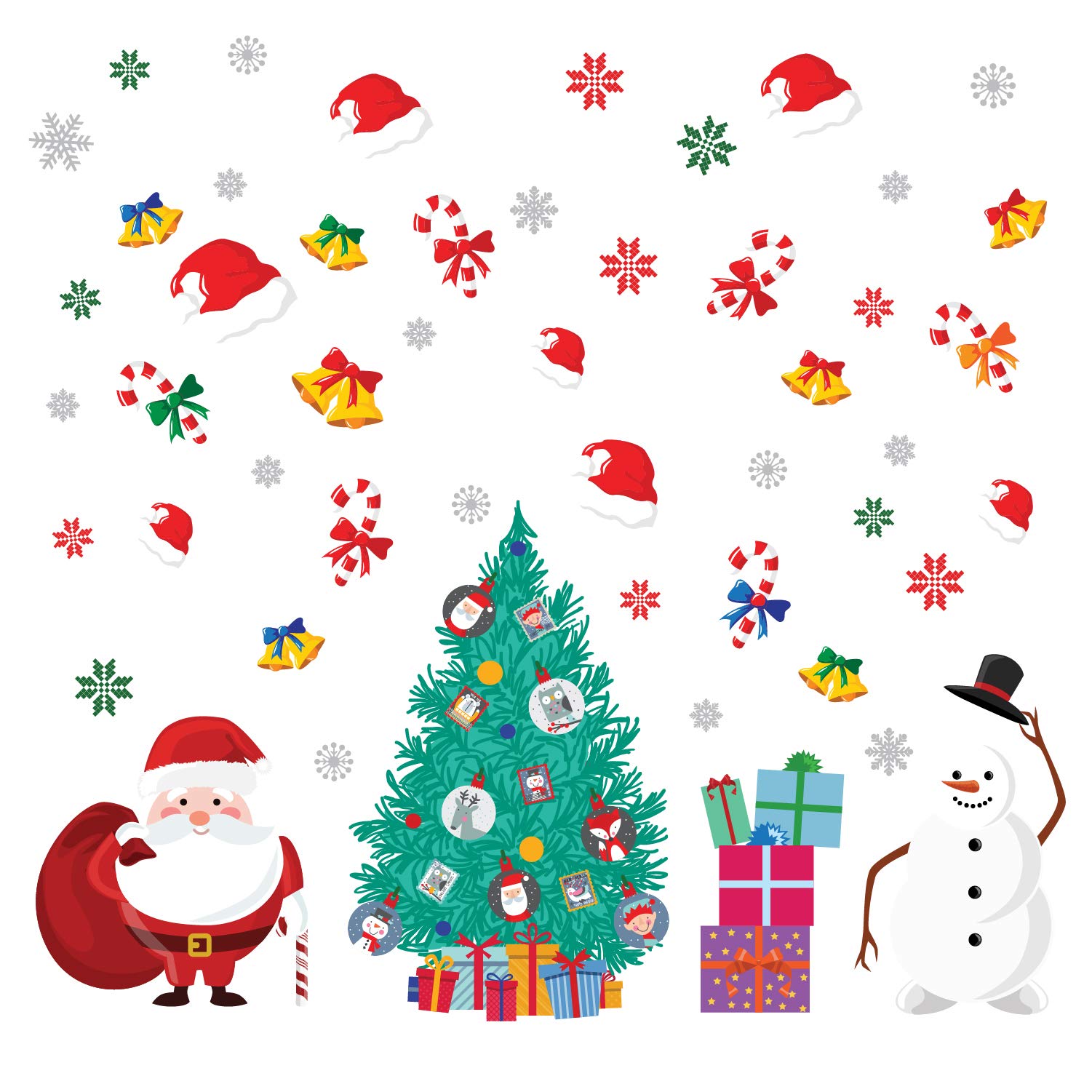 WALPLUS Christmas Removable Wall Stickers – Mixed Festive Designs – Vinyl Self-Adhesive Decals for Easy DIY Decoration – Suitable for Windows, Living Room & More