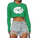 Women's St. Patrick's Day Crop Top St. Paddy's Day Shirt Irish Shirts Shamrock Graphic Long Sleeve Crop Tops for Teen Girls