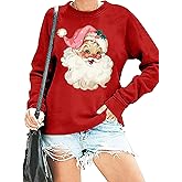 RFBIQI Pink Santa Christmas Sweatshirt for Women Retro Santa Claus Graphic Shirts Funny Xmas Gift Top Casual Holiday Pullover