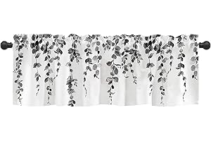 debraleye Watercolor Grey Leaves Window Valance for Bedroom Living Room, Gray Leaf Curtains Valanes for Windows, 3" Rod Pocket Window Treatment for Home Decorations, 18 x 54 Inch, 1 Panel