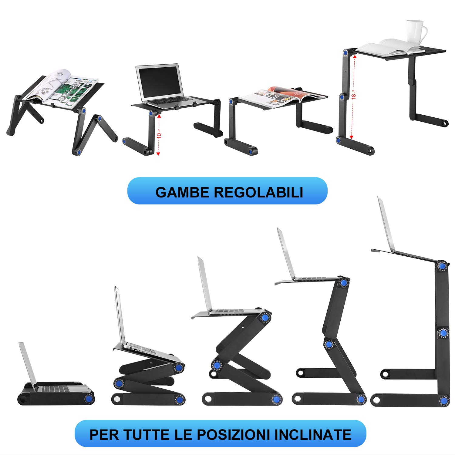 Tavolino Pc Pieghevole,Lega Di Alluminio Regolabile Compatto E Leggero, Vassoio Di Lettura Inclinabile Per Divano/libro/Rivista/Colazione