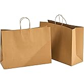 RACETOP Large Brown Paper Bags with Handles Bulk 100Pcs 16x6x12 Inch Gift Bags Bulk, Brown Kraft Paper Bags for Retail, Party, Shopping, Christmas, Favor