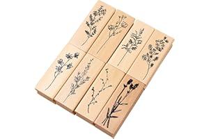 8 Pieces Wood Rubber Stamps Set Retro Plant Stampers Wooden Rubber Seals for Diary Scrapbooking Card Making Wooden Stamps Sta