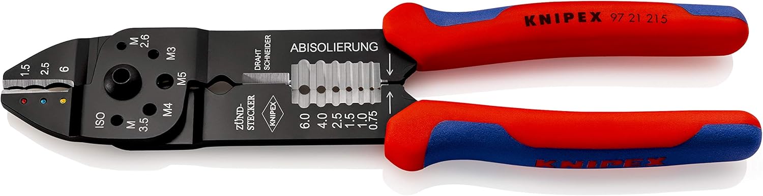 KNIPEX Crimping Pliers Self-Service Card Black Lacquered with Multi-Component Handles 230 mm, 97 21 215 SB