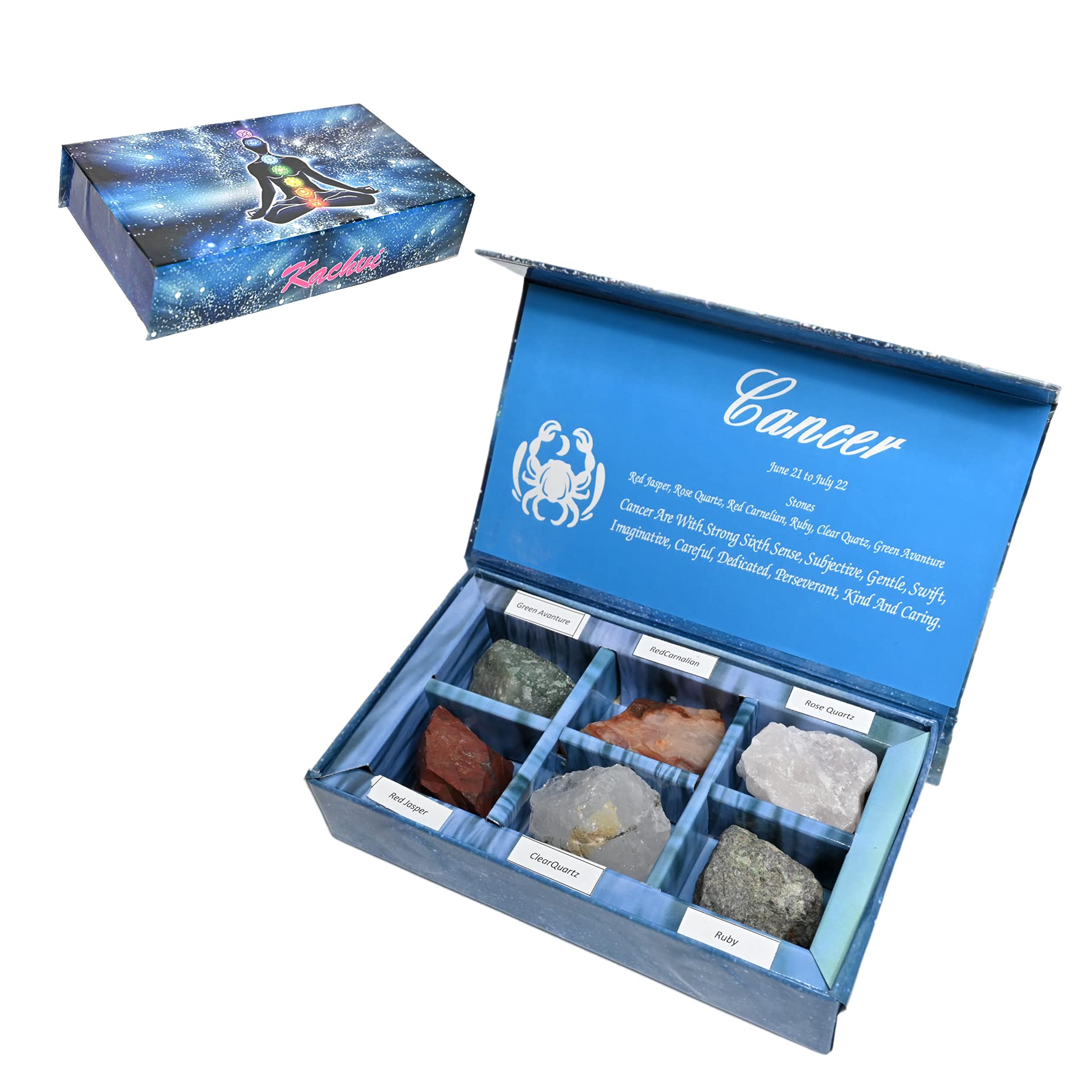 KACHVI Crystals. Healing Crystals. Crystal Gifts-Zodiac Signs Stones to Complement The Birthstones-Natural Healing Crystals with Horoscope Box Set